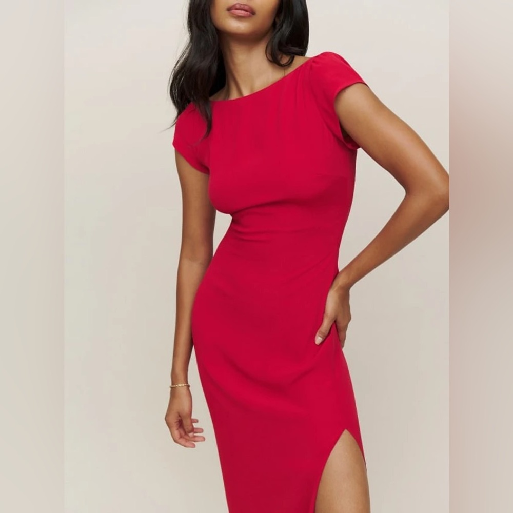 🌶️NYE Reformation🌶️ Odyn Cherry Red Backless Side Slit New Years Eve Gala Dress